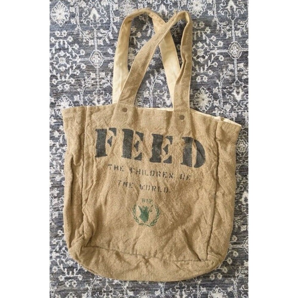 FEED The Children 1 Large Reversible Burlap Tote Bag WFP Boho Canvas Shoulder